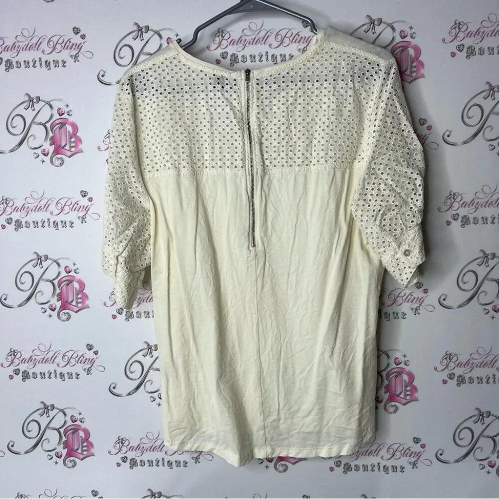 J. Crew tshirt blouse open crochet Cream Women's Blouse with Eyelet Sleeves